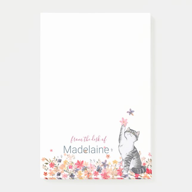 Kitten Cat Lovers Floral Personal Post-it Notes (Front)
