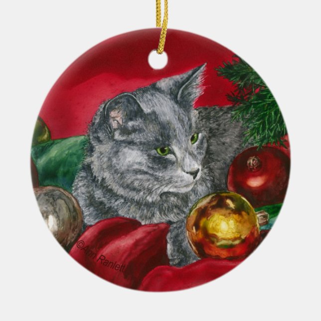 Kitten, Cat Ornament - "Home for the Holidays" (Front)