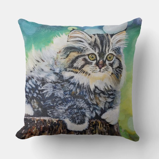 Kitten Cat Painting Throw Pillow (Front)