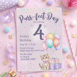 Kitten Cat Pastel Little Girl's 4th Birthday Invitation<br><div class="desc">Celebrate your little one’s special day with this adorable “Purr-fect Day” 4th birthday invitation! Featuring a sweet kitten with big blue eyes, soft watercolor balloons, and pastel bunting, this design is perfect for a girly cat-themed birthday party. The soft pink, lavender, mint, and peach colour palette creates a whimsical and...</div>