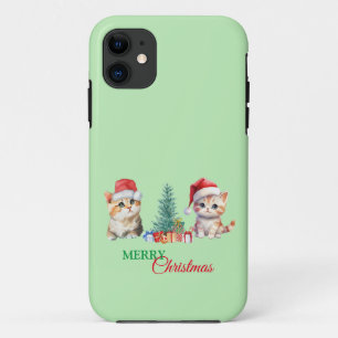 Kitten Cat Santa Red Green Merry Christmas Party Case-Mate iPhone Case
