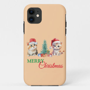 Kitten Cat Santa Red Green Merry Christmas Party  Case-Mate iPhone Case