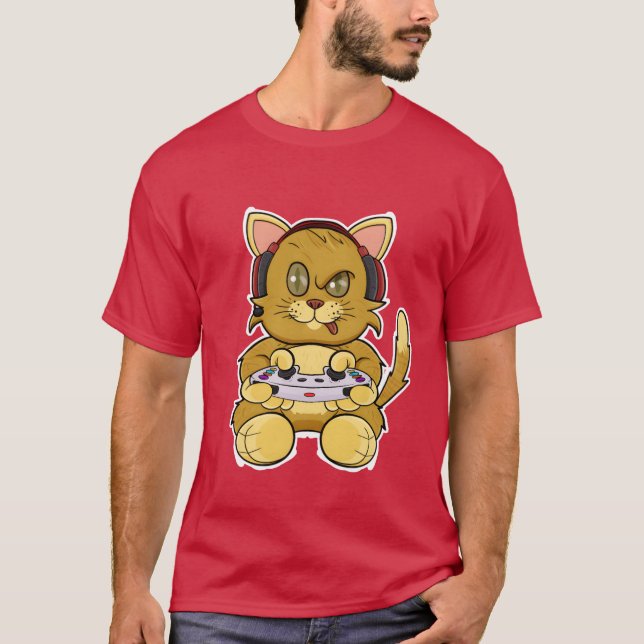 Kitten Cat With Gaming Controller I Funny Gaming f T-Shirt (Front)