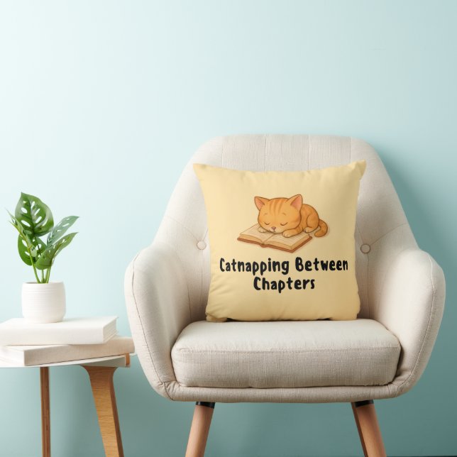 Kitten Catnapping Between Chapters, Cat Lover  Cushion (Chair)