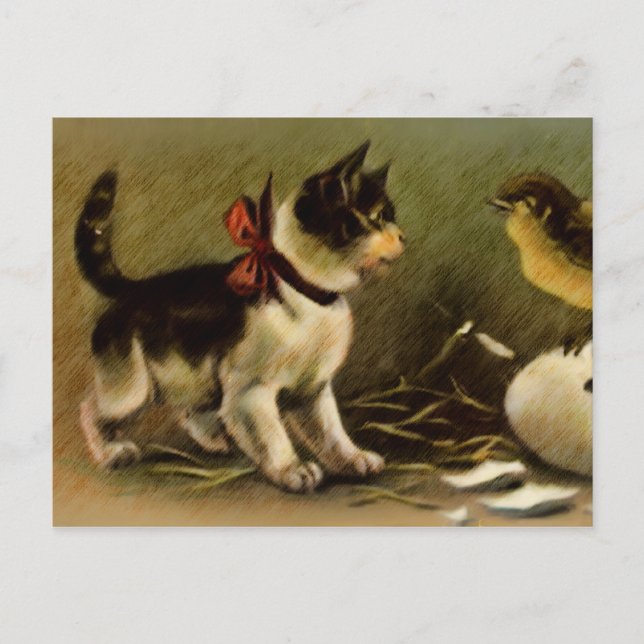 Kitten & Chick Easter Postcard (Front)