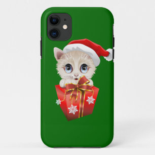 Kitten Christmas Santa with Gift iPhone 11 Case