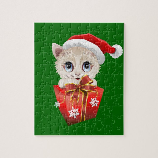 Kitten Christmas Santa with Gift Jigsaw Puzzle (Vertical)