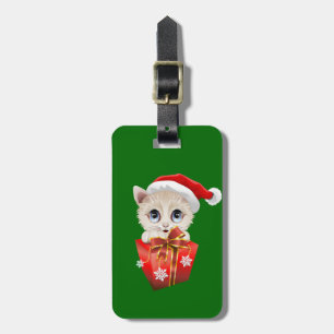 Kitten Christmas Santa with Gift Luggage Tag
