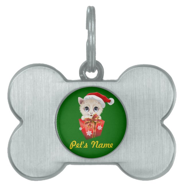 Kitten Christmas Santa with Gift Pet ID Tag (Front)
