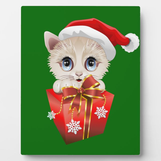 Kitten Christmas Santa with Gift Plaque (Front)