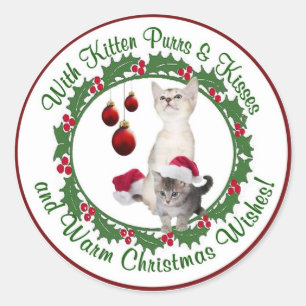 Kitten Christmas Wishes Round Seals