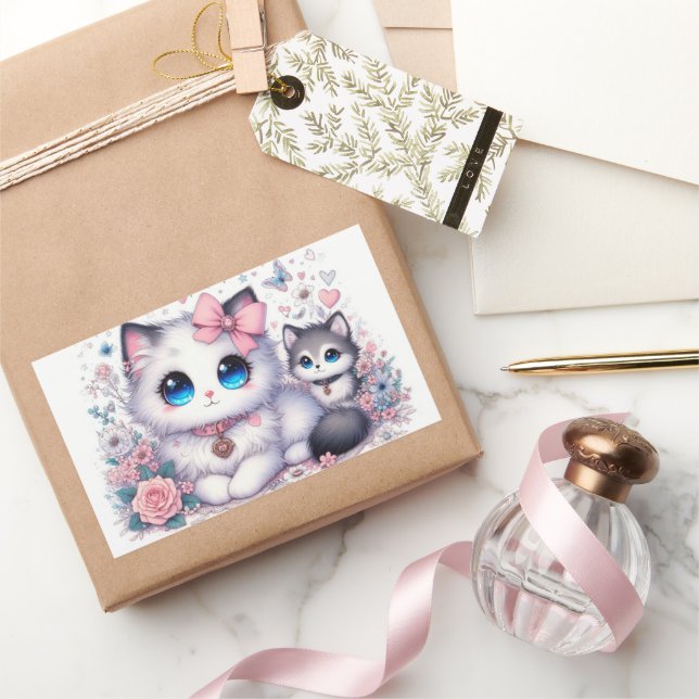 Kitten Cuteness Overload: Sparkling-Eyed Cat & dog Rectangular Sticker (Gifting)