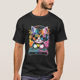 Kitten DJ on Turntables EDM Synthesizer Rave Music T-Shirt