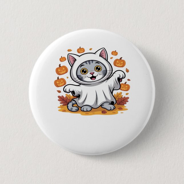 Kitten dressed as a ghost for Halloween Classic T- 6 Cm Round Badge (Front)
