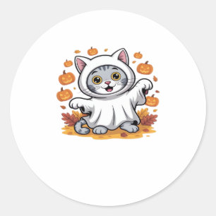Kitten dressed as a ghost for Halloween Classic T- Classic Round Sticker