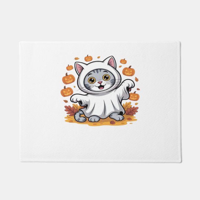 Kitten dressed as a ghost for Halloween Classic T- Doormat (Front)