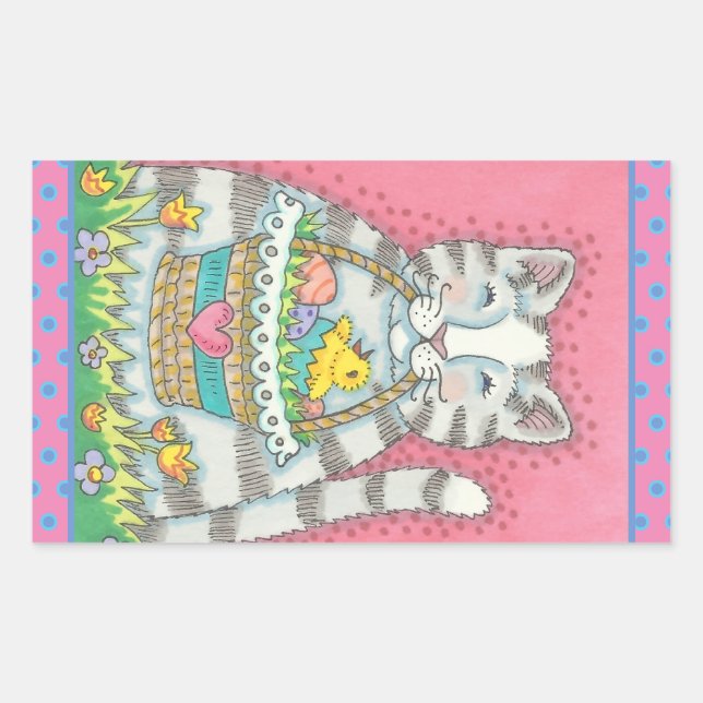 KITTEN &  EASTER EGG BASKET, CAT STICKERS Sheet (Front)