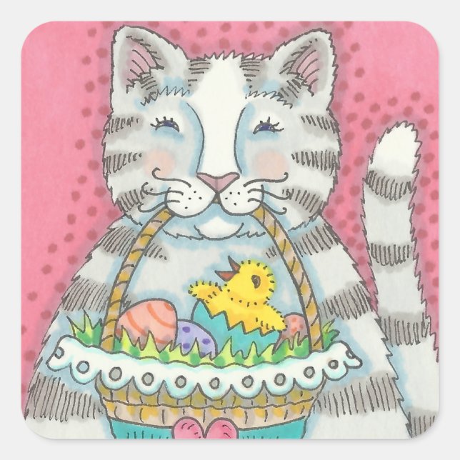 KITTEN &  EASTER EGG BASKET, CAT STICKERS Sheet (Front)