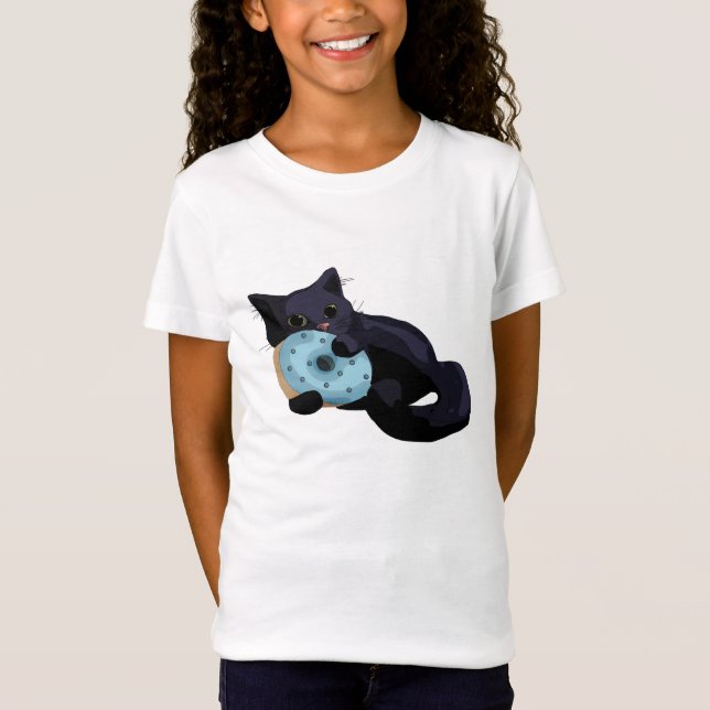 Kitten Eating Doughnut Kids Shirt (Front)