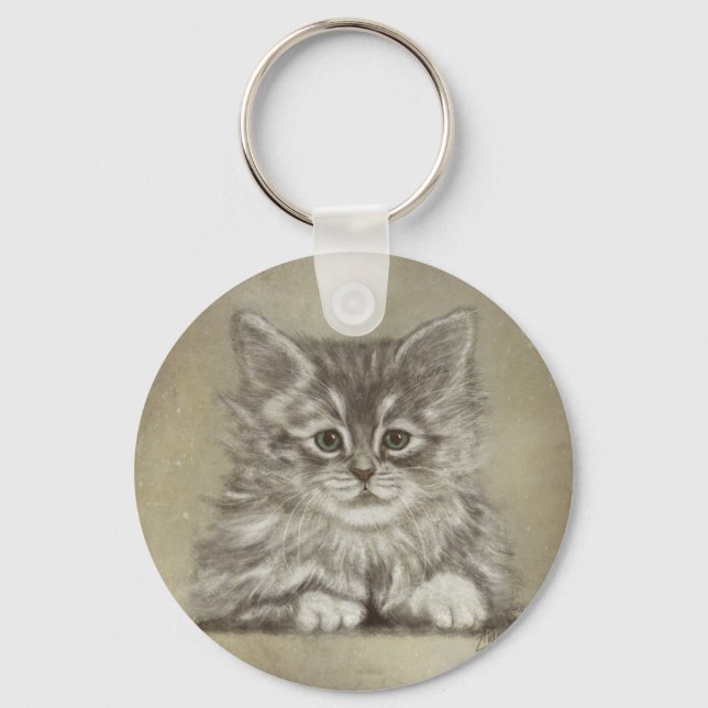 Kitten Face | Beautiful Cat Digital Painting Key Ring (Front)