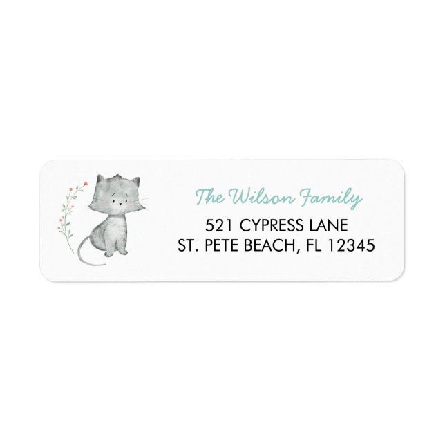 Kitten Floral Return Address Label (Front)