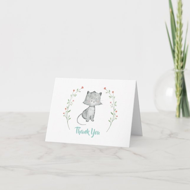 Kitten Floral Thank You Card (Front)