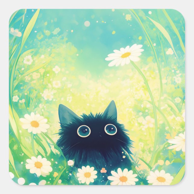 Kitten Flower Retreat Square Sticker (Front)
