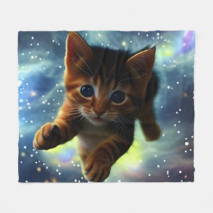 Kitten Flying In Space Fleece Blanket
