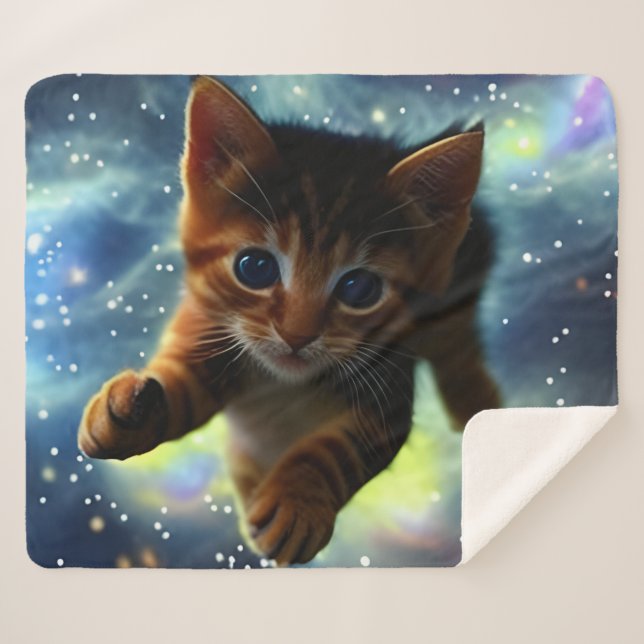 Kitten Flying In Space  Sherpa Blanket (Front (Horizontal))