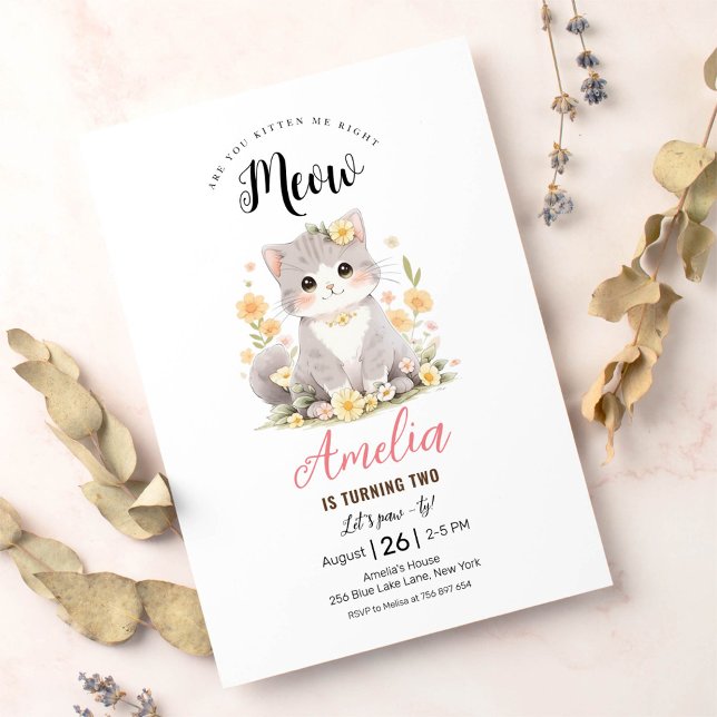 Kitten Grey Tabby Kitty Cat Birthday Invitation  (Creator Uploaded)