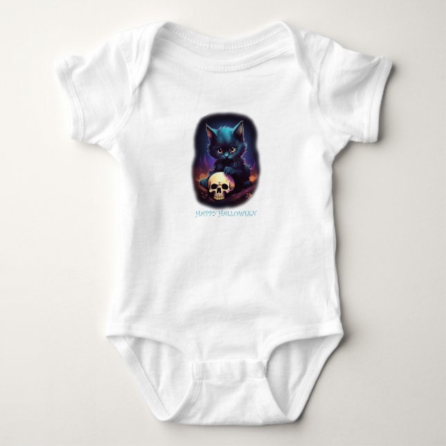 Kitten Halloween Skull Baby Bodysuit (Front)