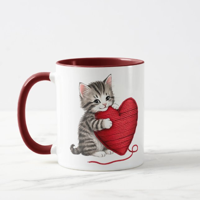 Kitten Heart Sweatshirt, Kitten with Yarn Heart Mug (Left)