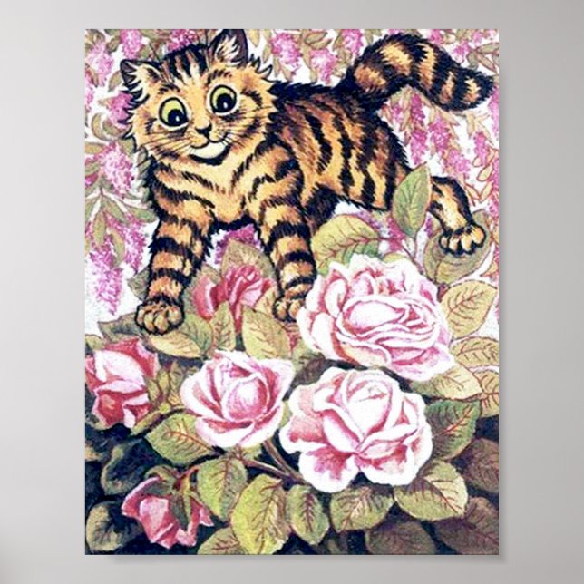 Kitten Hiding in a Rose Bush, Louis Wain Poster (Front)