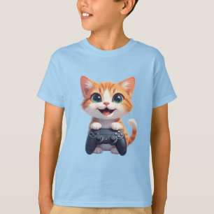 Kitten Holding Game Controller Smiling Gamer Cat I T-Shirt