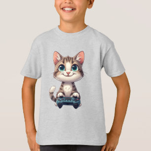 Kitten Holding Game Controller Smiling Gamer Cat T-Shirt