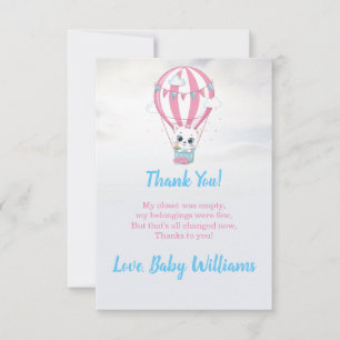 Kitten Hot Air Balloon Baby Shower Thank You Card