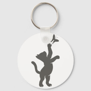 kitten hunting a butterfly - Choose back colour Key Ring