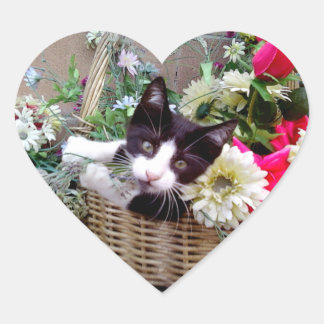 Kitten in a Basket Heart Sticker