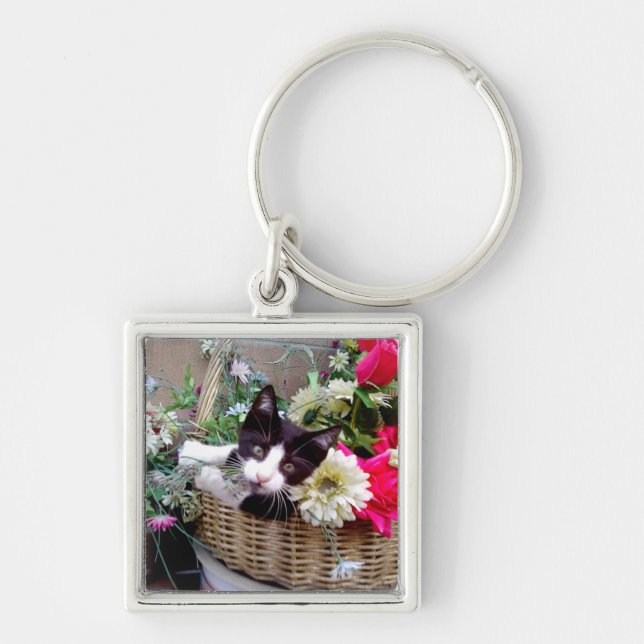 Kitten in a Basket Key Ring (Front)