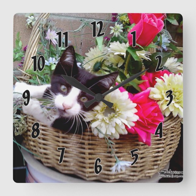 Kitten in a Basket Square Wall Clock (Front)