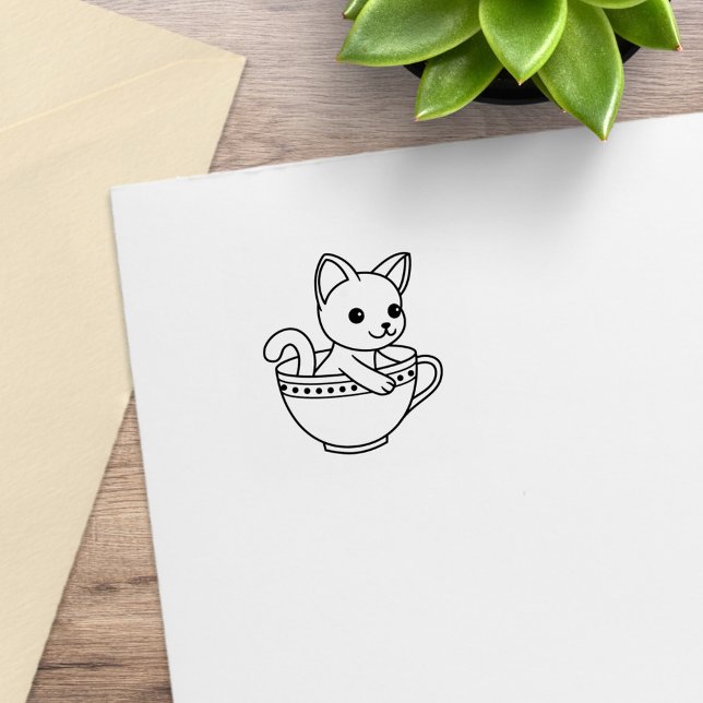 Kitten in a Cup - Cat in a Teacup 1x1 Rubber Stamp (Creator Uploaded)