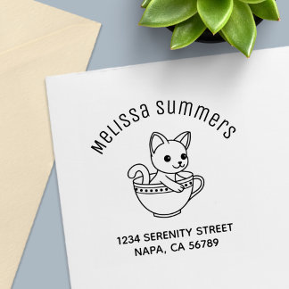 Kitten in a Cup Cat in a Teacup Arch Address Self-inking Stamp