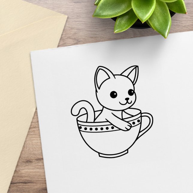 Kitten in a Cup - Cat in a Teacup Rubber Stamp (Creator Uploaded)