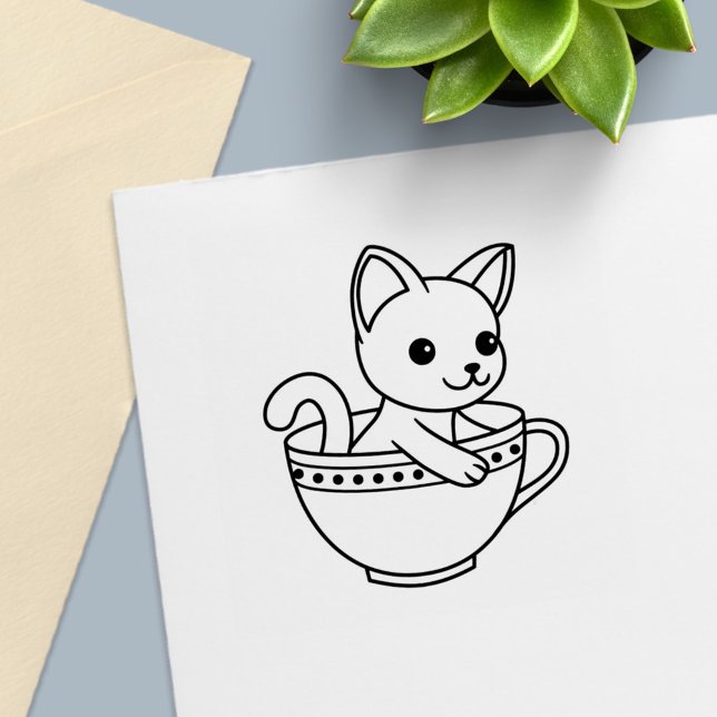 Kitten in a Cup - Cat in a Teacup Self-inking Stamp (Creator Uploaded)