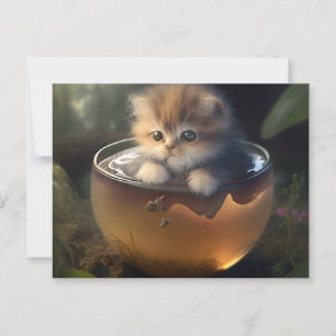 Kitten in a orange teacup - Cat Postcard