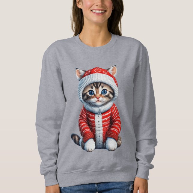 Kitten in a Red and White Christmas Sweater (Front)
