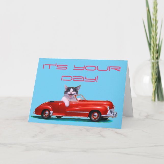 Kitten in a Red Convertible Card (Front)