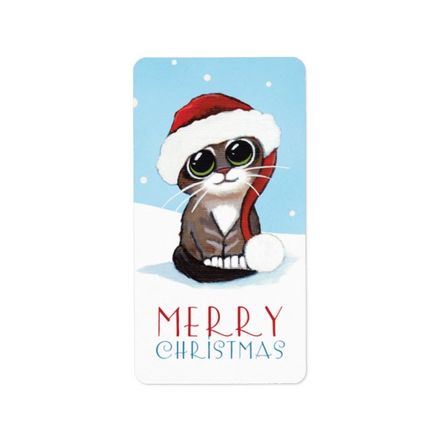 Kitten in a Santa Hat Merry Christmas Labels (Front)