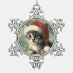 Kitten in a Santa Hat Snowflake Framed Ornament