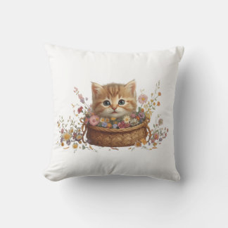 Kitten in Basket – Cute Cat T-shirt Design Cushion